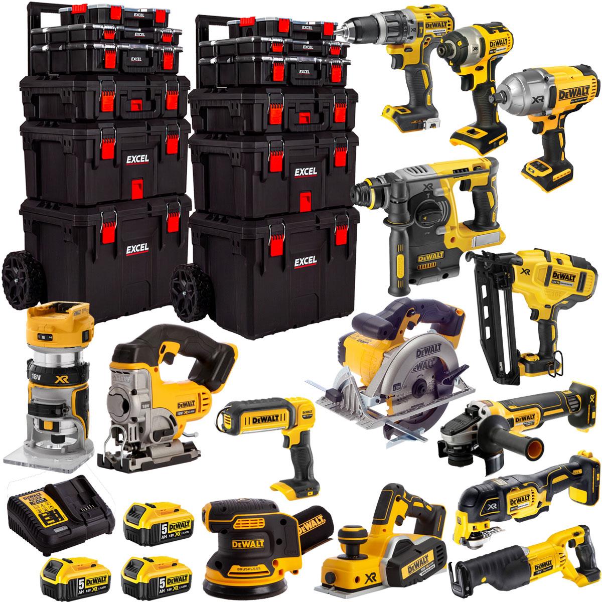 Dewalt 18V 14 Piece Power Tool Kit with 3 x 5.0Ah Batteries & Trolley Toolbox