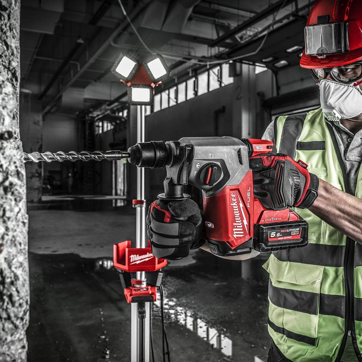 Milwaukee M18ONEFHX-0 18V Brushless 4-Mode 26mm SDS-Plus Hammer Drill with 4 Piece Chisel Set