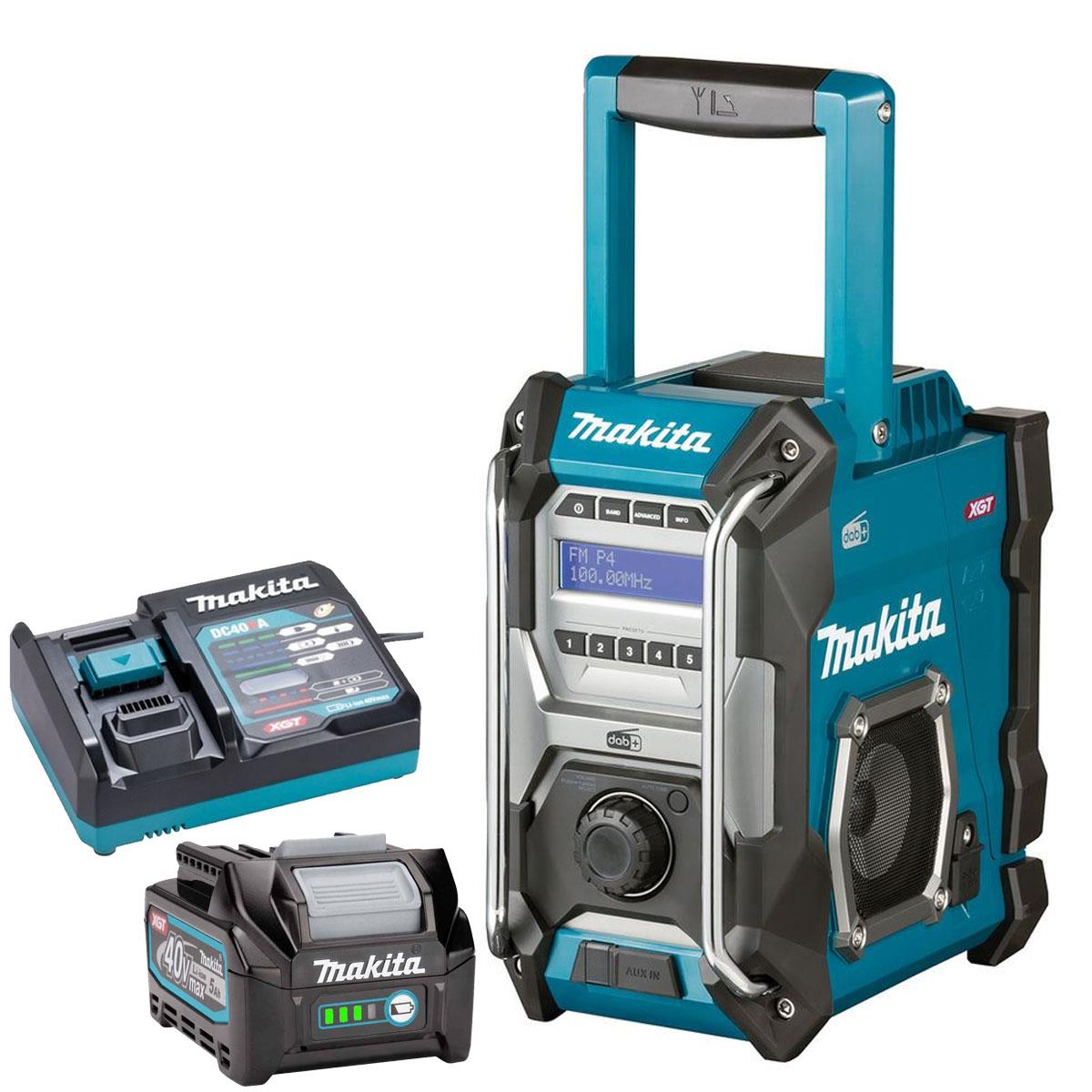Makita MR003GZ 40V XGT FM/DAB/DAB+ Jobsite Radio Blue with 1 x 5.0Ah Battery & Charger