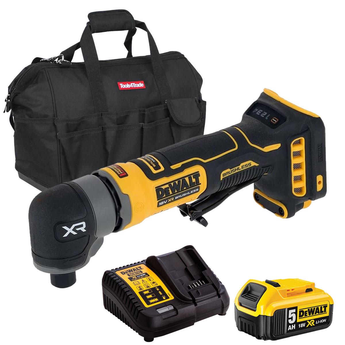 Dewalt DCG421N-XJ 18V XR Brushless Compact Right Angle Die Grinder with 1 x 5.0Ah Battery Charger & Bag