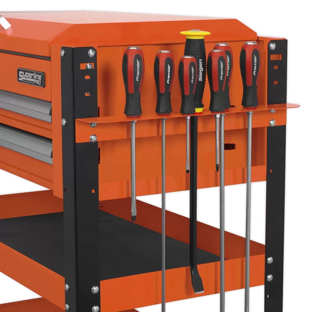 Sealey AP760MO Heavy-Duty Mobile Tool Parts Trolley 2 Drawers Lockable Top Orange