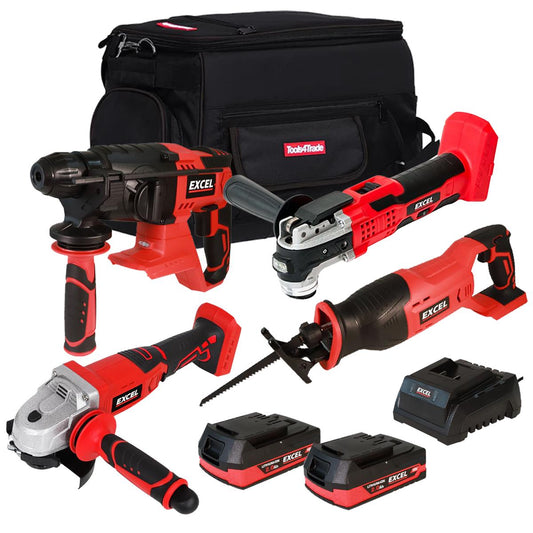 Excel 18V Cordless 4 Piece Tool Kit with 2 x 2.0Ah Batteries & Charger in Bag EXLKIT-29329