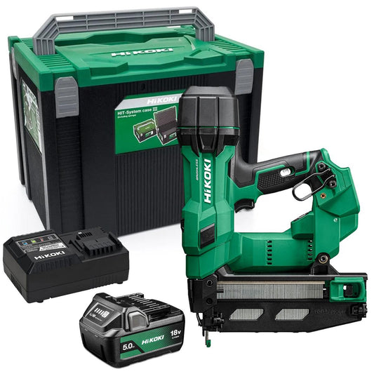 HiKOKI NT1865DSAW9Z 18V 16G Straight Finish Nailer With 1 x 5.0Ah Battery Charger & Case