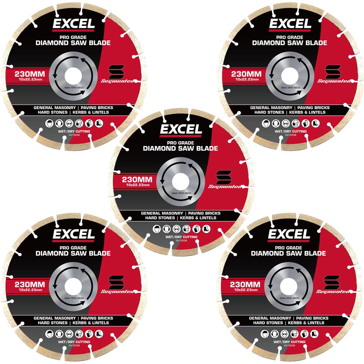 Excel 230mm Diamond Blade Pro Grade Segmented Pack of 5