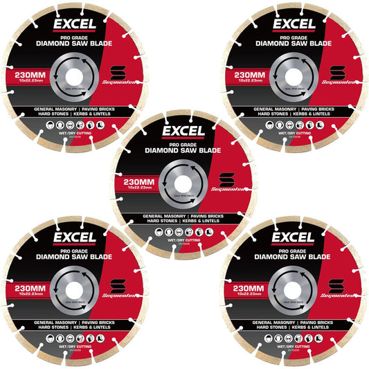 Excel 230mm Diamond Blade Pro Grade Segmented Pack of 5