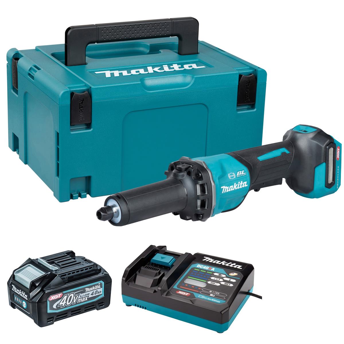Makita GD002GZ01 40V Max XGT Brushless Die Grinder with 1 x 4.0Ah Battery Charger & Case