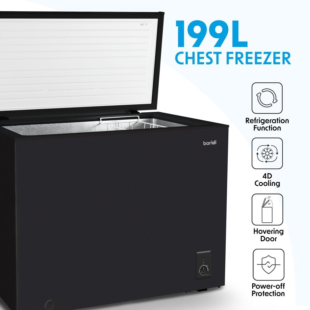 Sealey DH151 Baridi Freestanding Chest Freezer 199L Capacity Black