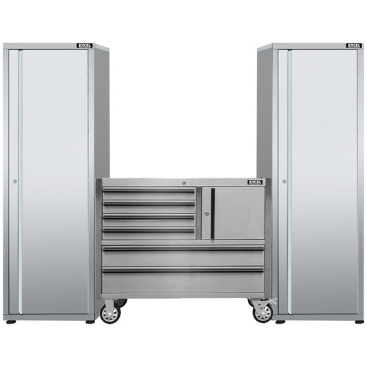 Excel 41inch 6 Drawer Stainless Steel Roller Tool Chest Cabinet & 2 Tall Cabinet