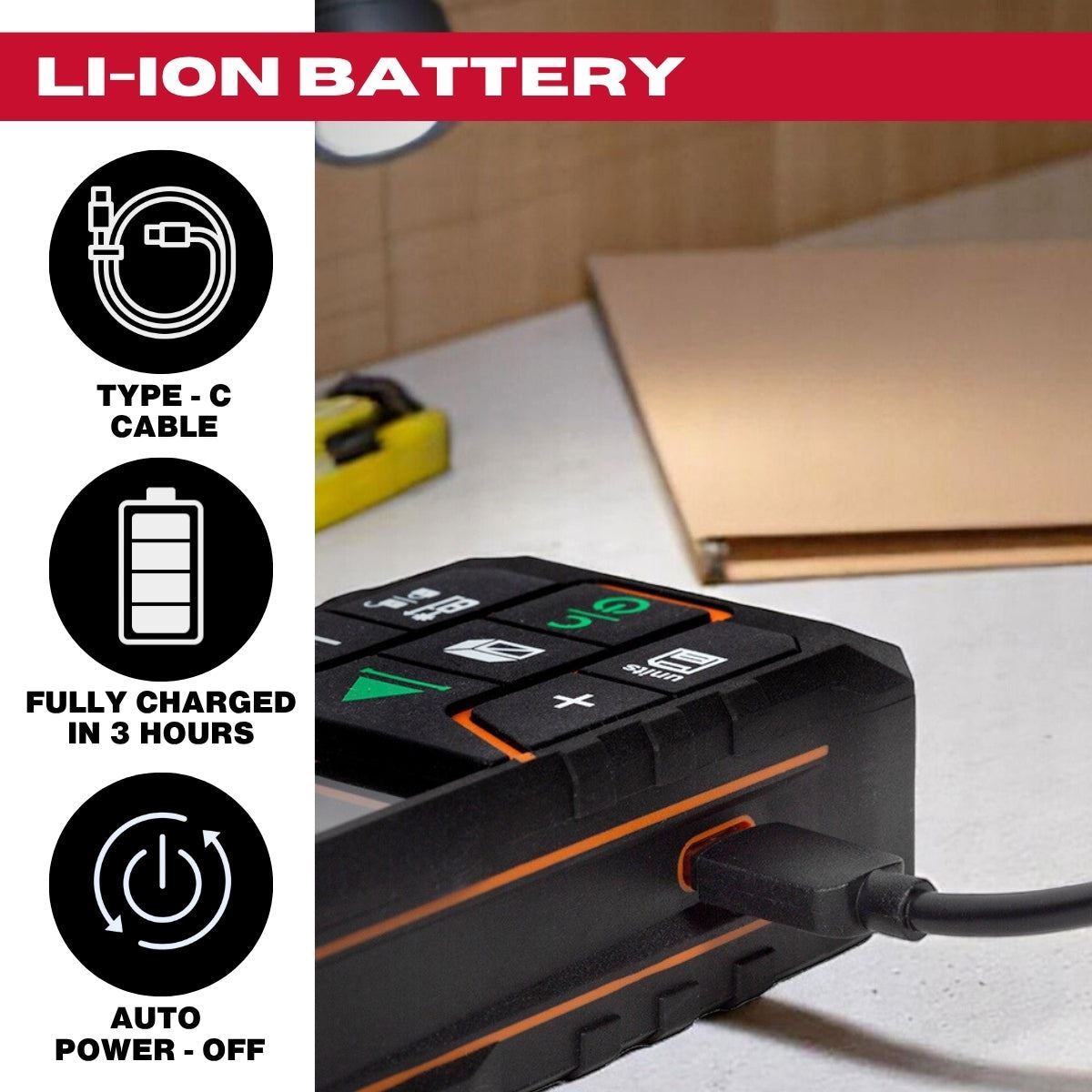 Kendo 60m Laser Distance Meter with Rechargeable Battery & LCD Display