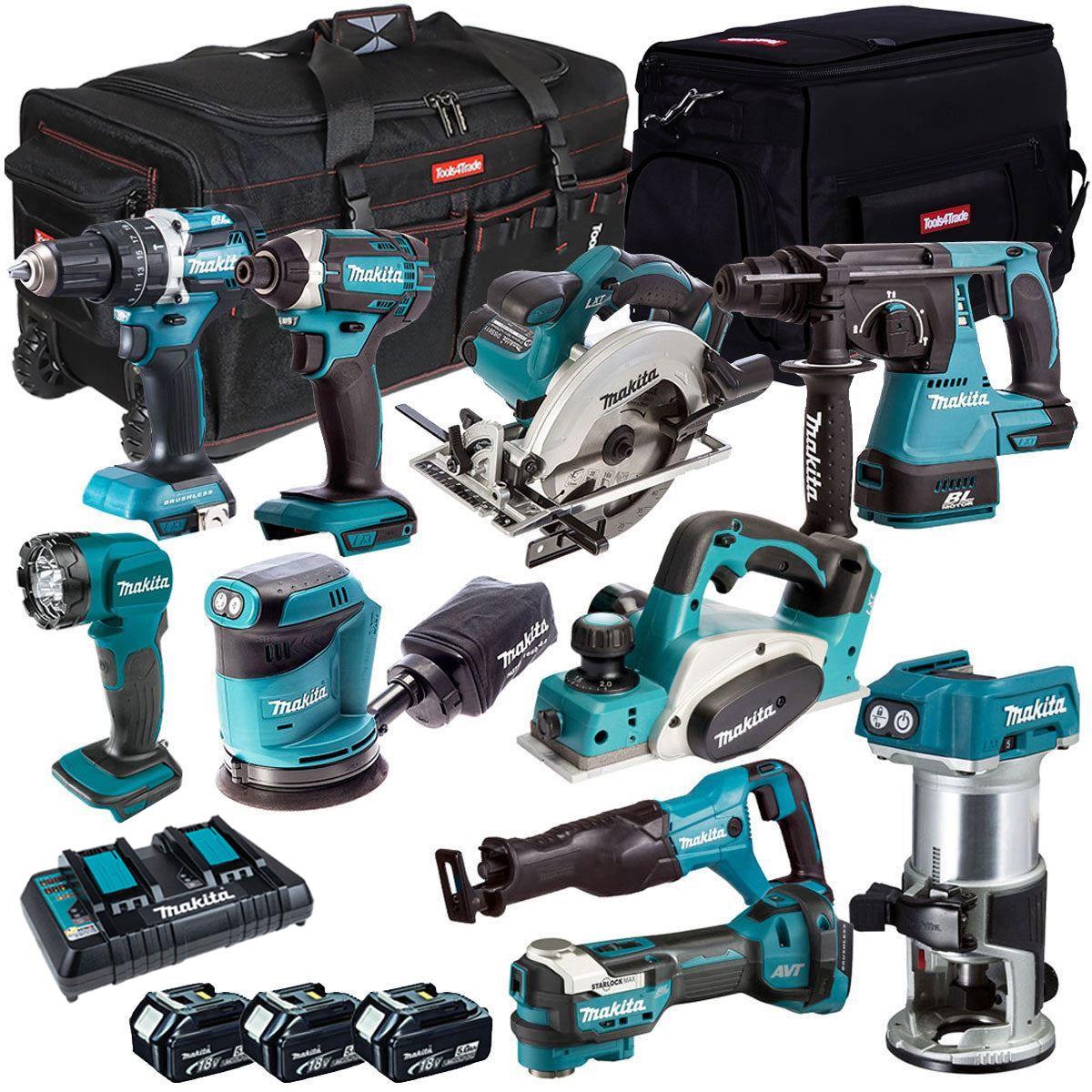 Makita 18V 10 Piece Power Tool Kit with 3 x 5.0Ah Battery & Charger T4TKIT-12999