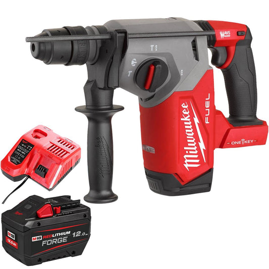 Milwaukee M18ONEFHX-0 18V Brushless 4-Mode 26mm SDS-Plus Hammer Drill with 1 x 12.0Ah Battery & Charger