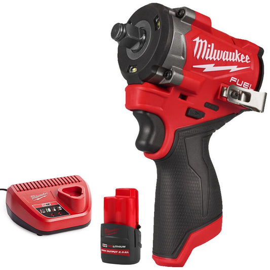 Milwaukee M12FCIWF12G3-0 12V Brushless 1/2" Compact Impact Wrench with 1 x 2.5Ah Battery & Charger