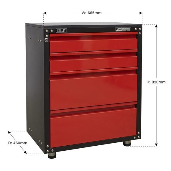 Sealey APMS84 Modular 4 Drawer Cabinet Worktop 665mm