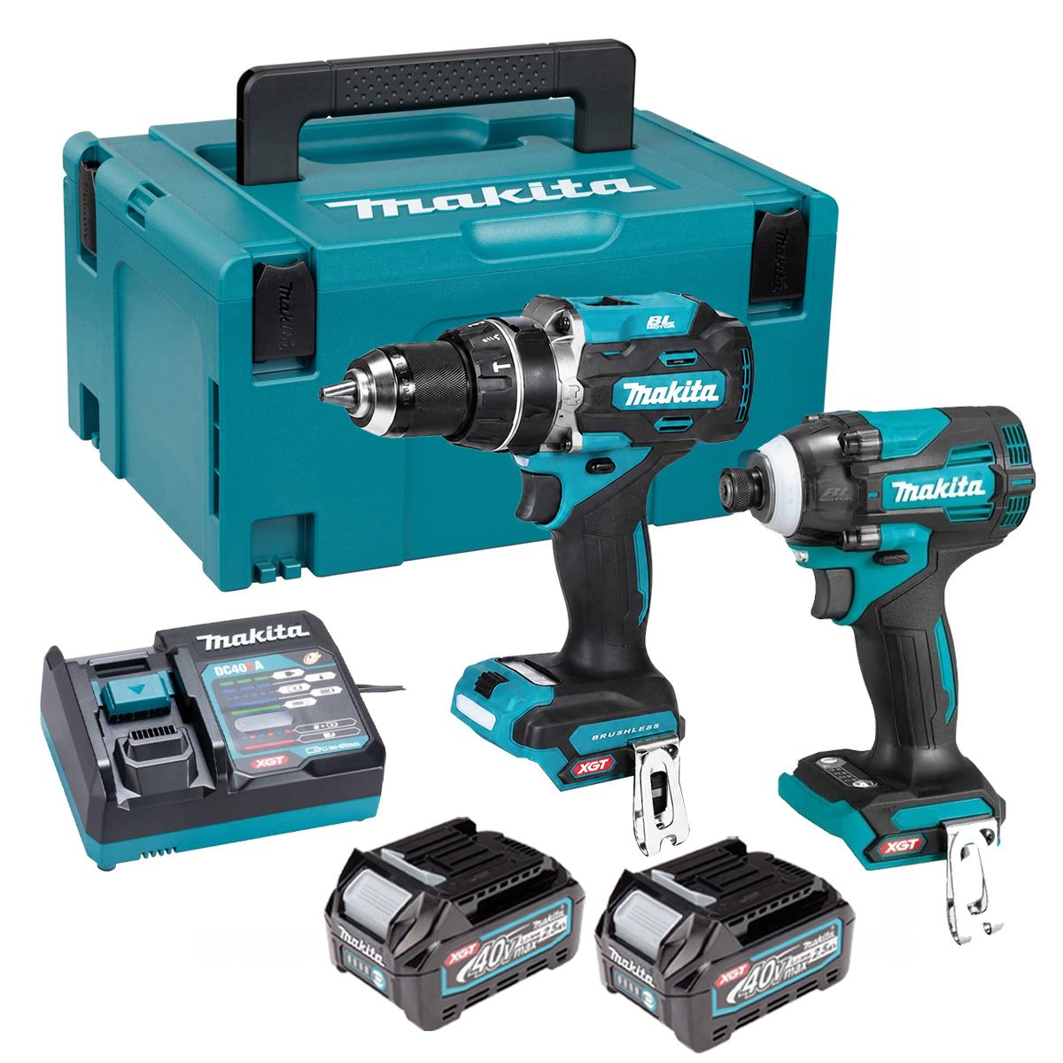 Makita 40V Max XGT Brushless Combi Drill & Impact Driver Combo Kit with 2 x 2.5Ah Battery, Charger In Case
