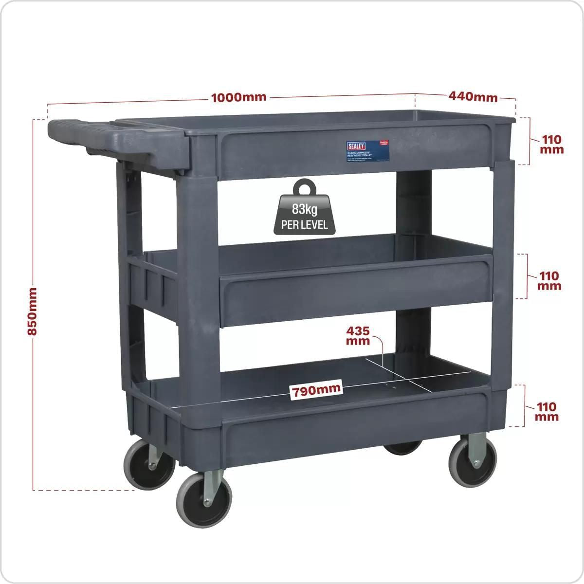 Sealey CX203 Heavy-Duty Trolley 3-Level Composite