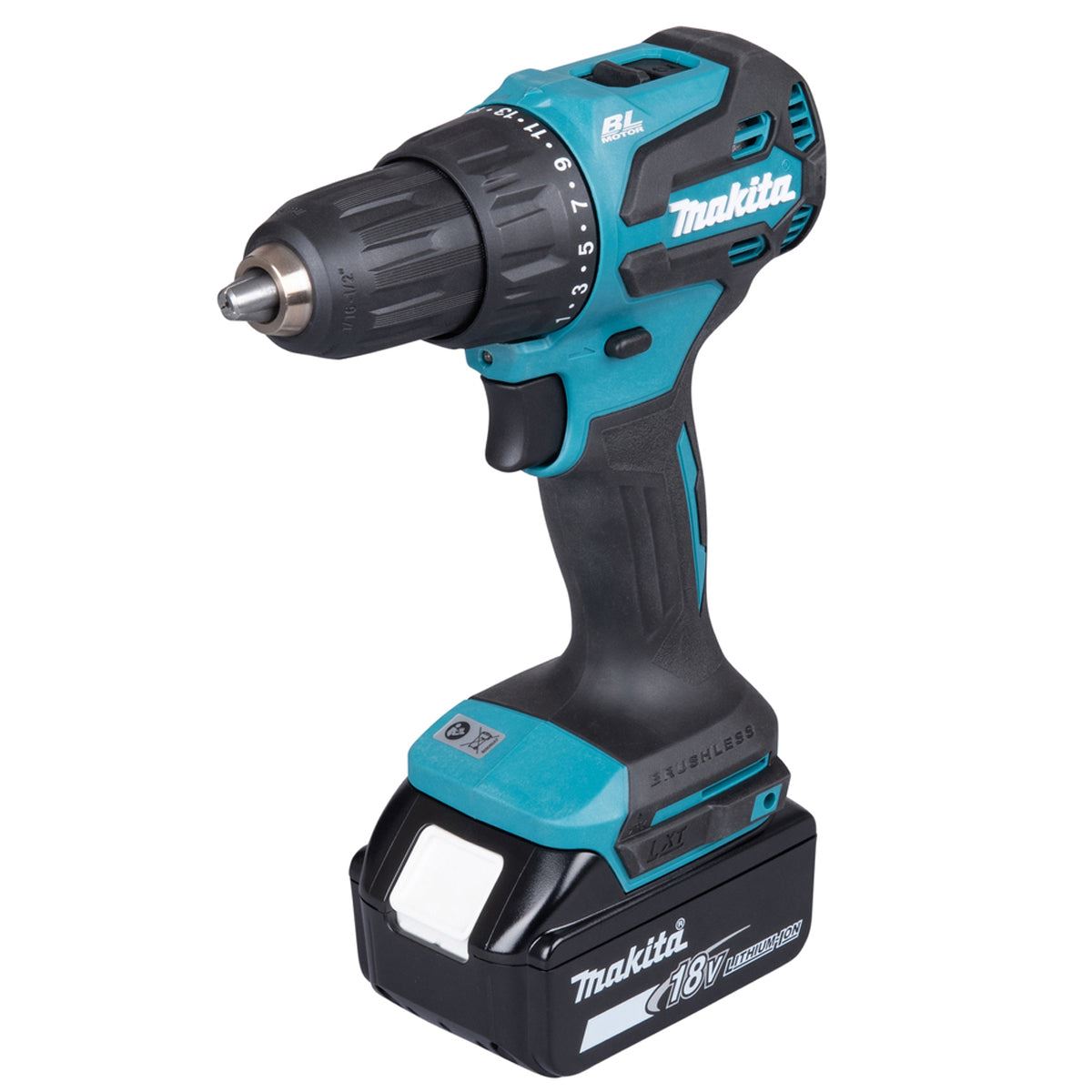Makita DHP490RT1J 18V LXT Brushless Combi Drill With 1 x 5.0Ah Battery, Charger In Case
