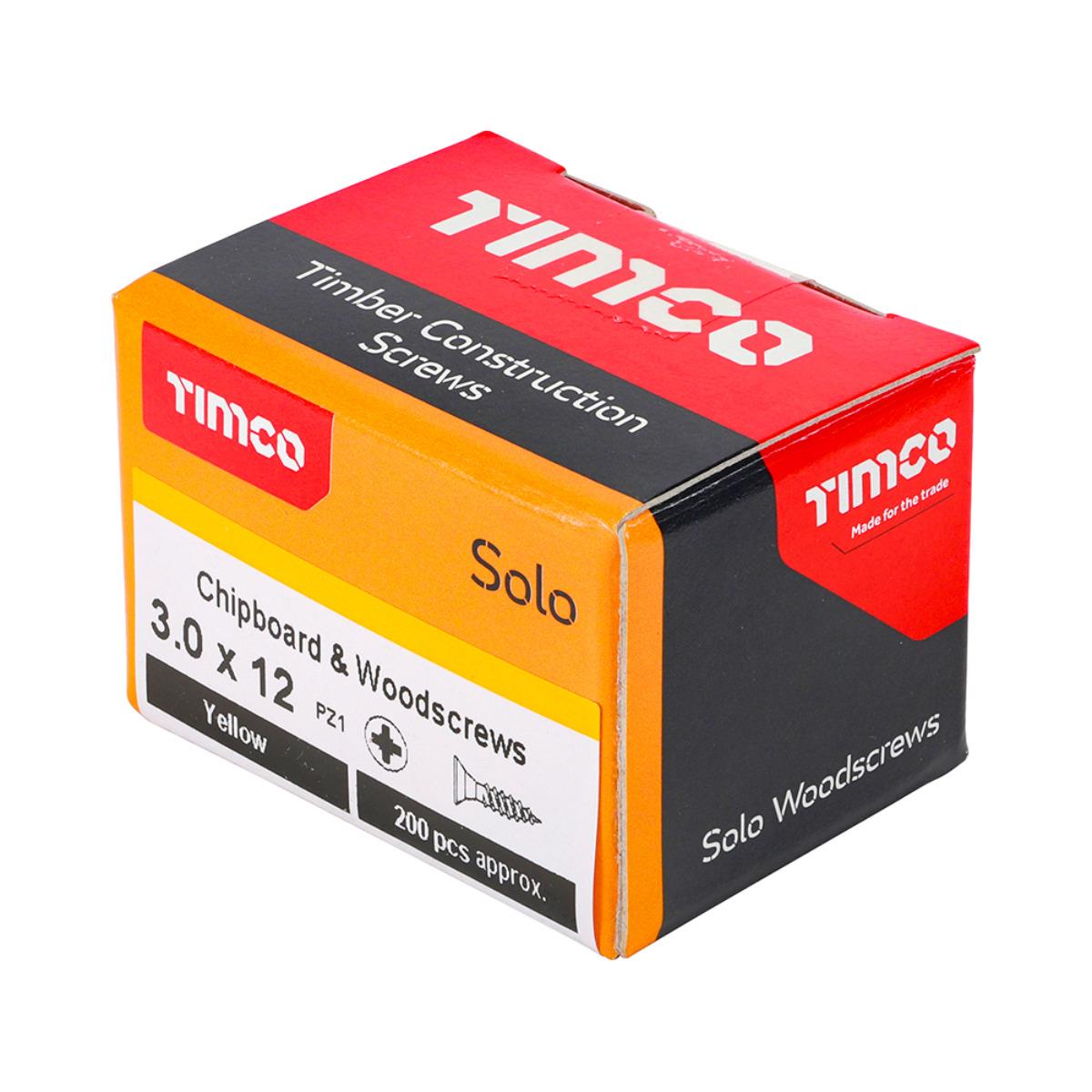 Timco 30012SOLOC Solo Chipboard & Woodscrews PZ Double Countersunk Yellow 3.0 x 12mm Pack of 200
