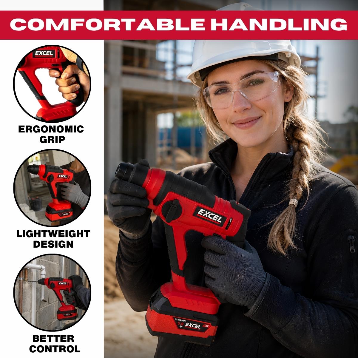Excel 18V SDS+ Cordless Rotary Hammer Drill with 1 x 4.0Ah Battery & Charger