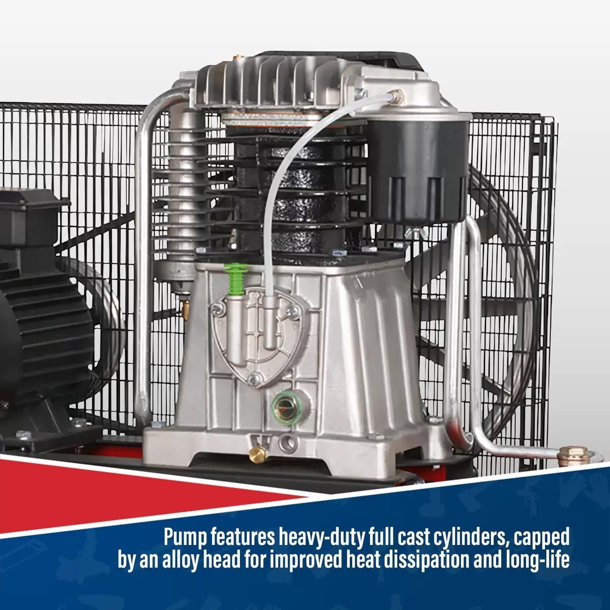 Sealey SAC55075B 500L Belt Drive Air Compressor with Cast Cylinders 415V/32A