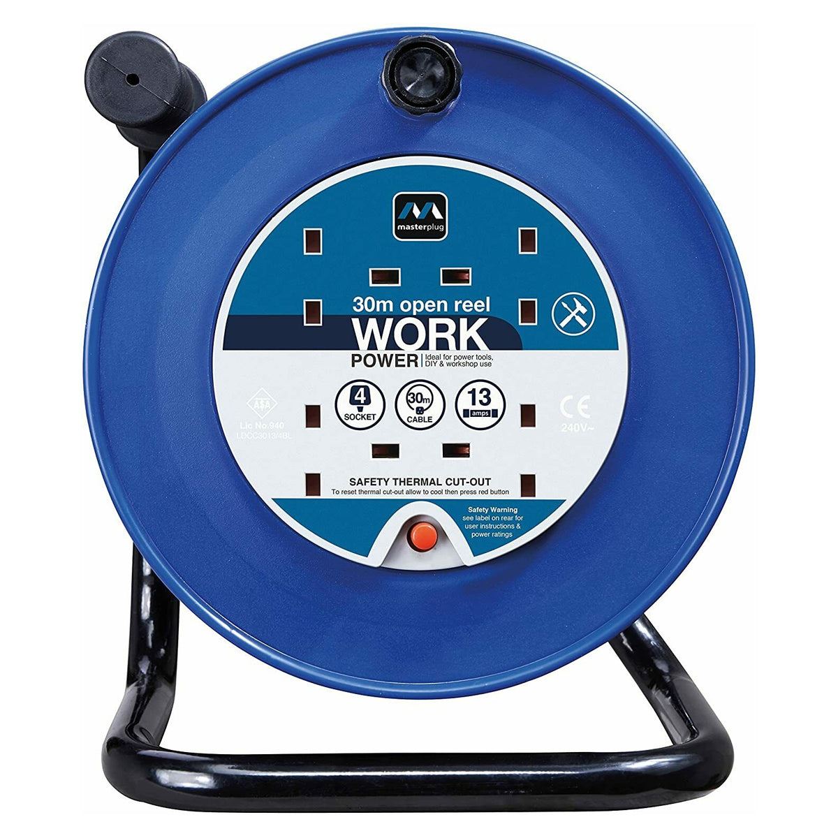 Masterplug Open Cable Reel 13A 4-Socket 25M 240V LDCC2513/4BL-MP