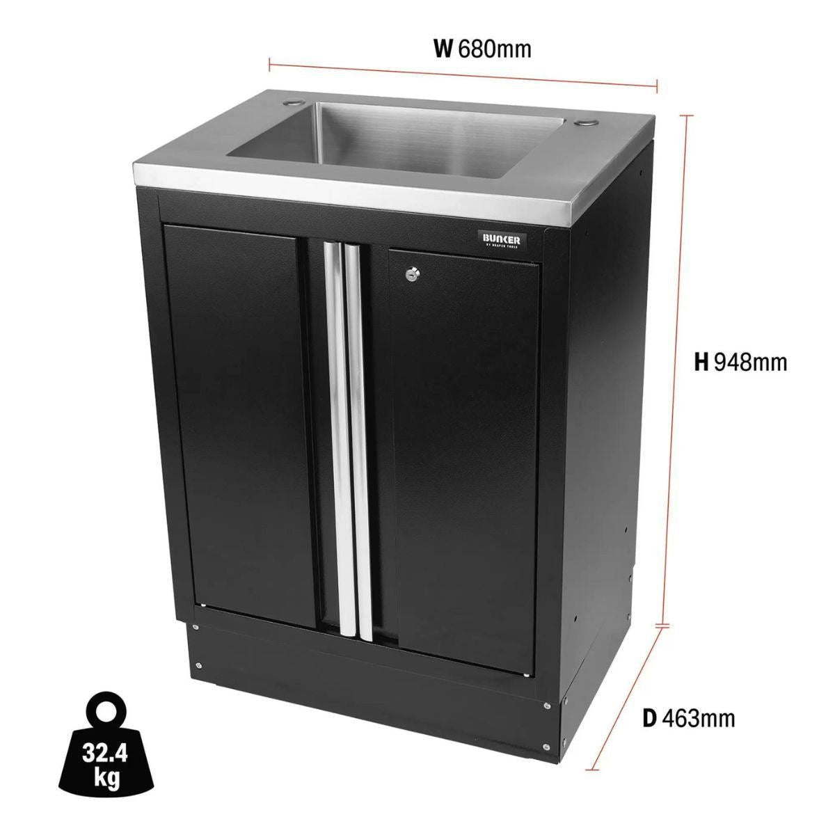 Draper MS400-2BC/S BUNKER Modular Floor Cabinet with Sink 2 Door 680mm 31034