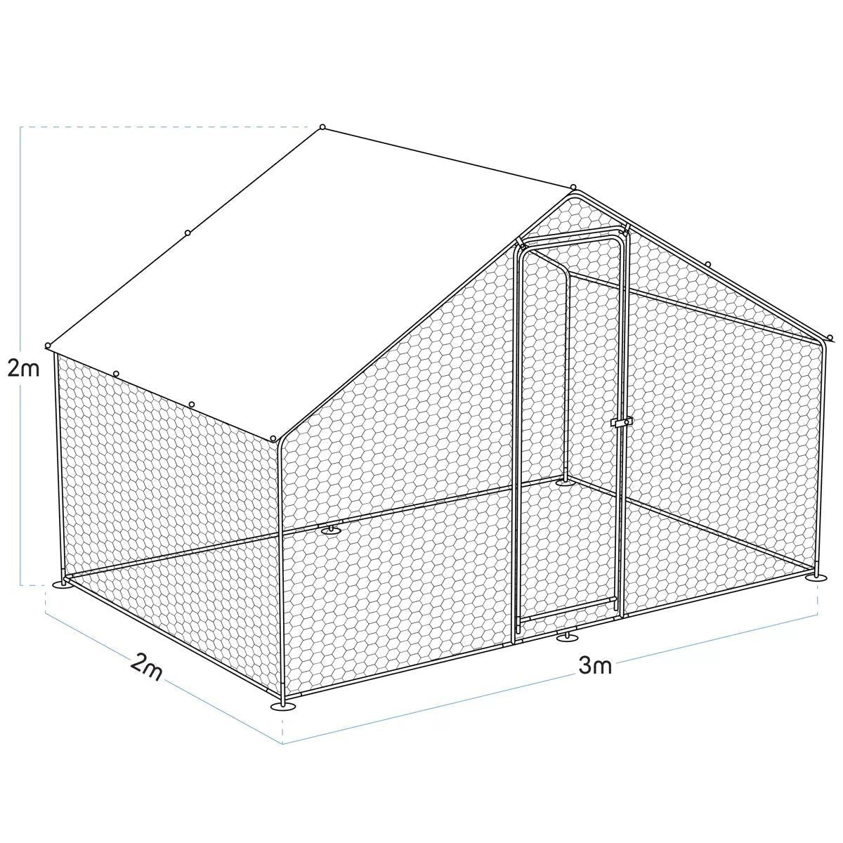 Sealey DG278 Dellonda 3 x 2 x 2m Walk-In Chicken Run, Galvanized Steel, Roof Cover & PVC Coated Chicken Wire