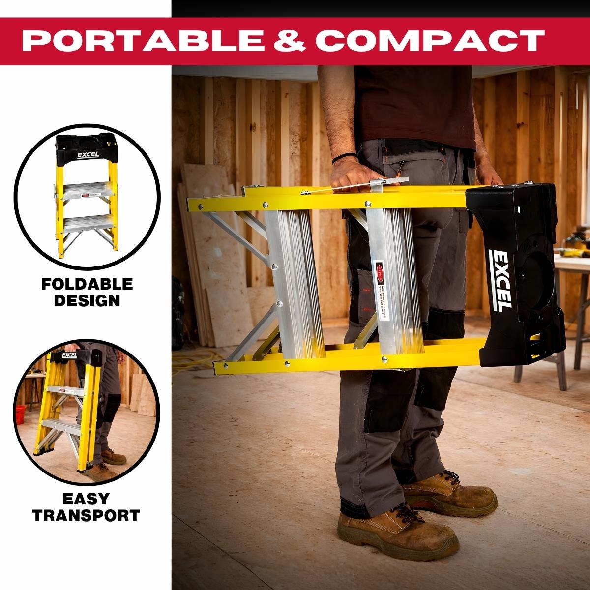 Excel Electricians Fibreglass Step Ladder 3 Tread 0.72m Heavy Duty