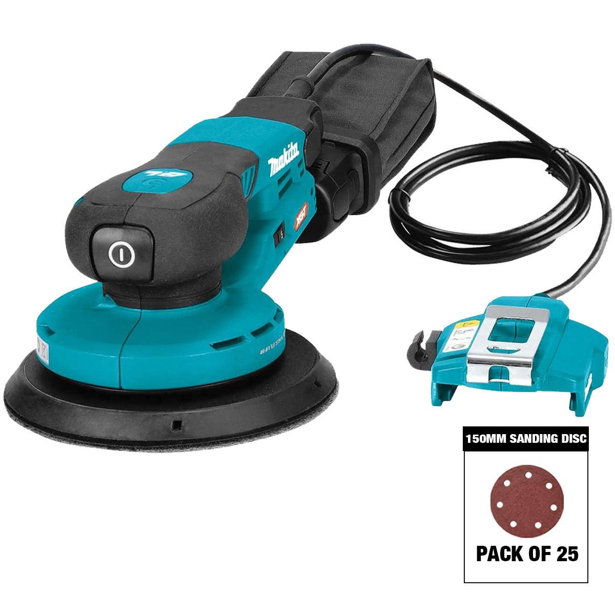 Makita BO002CGZ 40VMax XGT 150mm Brushless Random Orbit Sander with Sanding Disc Mix Grit Pack of 25