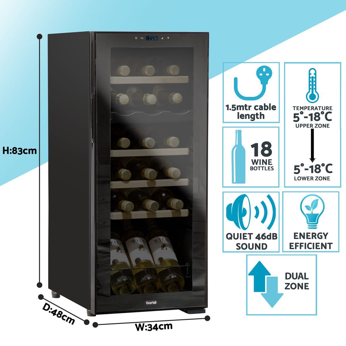 Sealey DH89 Baridi 18 Bottle Dual Zone Drinks Fridge & Cooler
