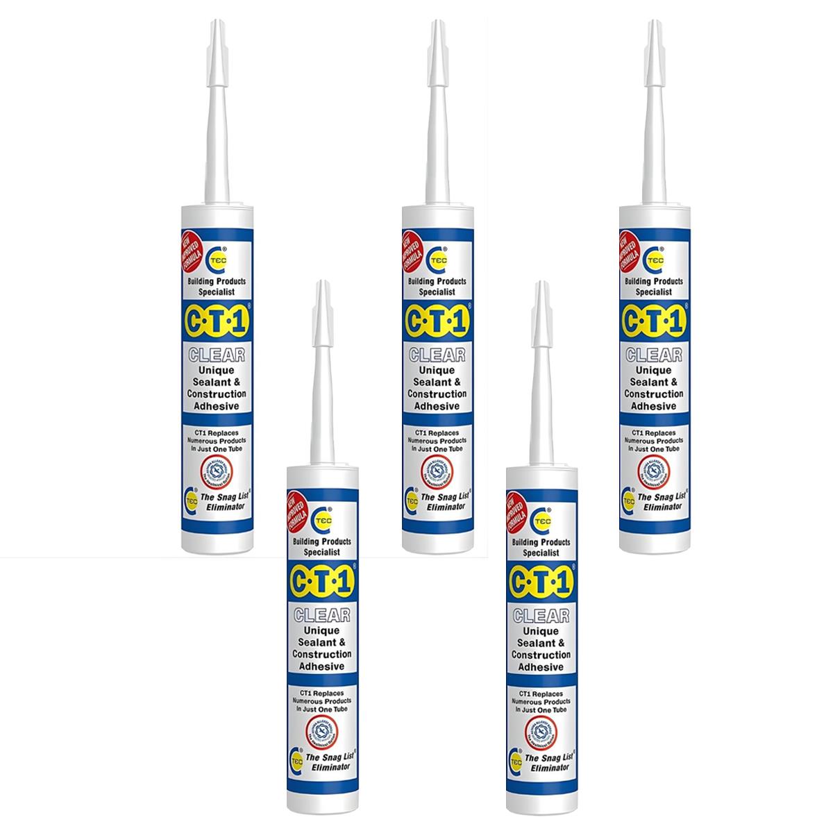 C-TEC CT1 290ml Unique Sealant & Construction Adhesive Clear Pack of 5