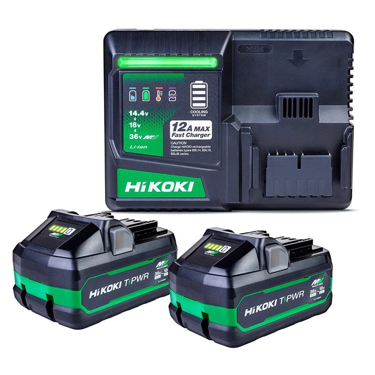 Hikoki UC36YSL2JAZ 36V/18V T-PWR MultiVolt Starter Pack 2 x 4.0Ah/8.0Ah BSL3640MVT Tabless Battery & UC36YSL2 Fast Charger