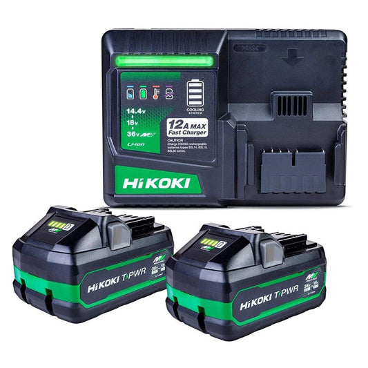Hikoki UC36YSL2JAZ 36V/18V T-PWR MultiVolt Starter Pack 2 x 4.0Ah/8.0Ah BSL3640MVT Tabless Battery & UC36YSL2 Fast Charger