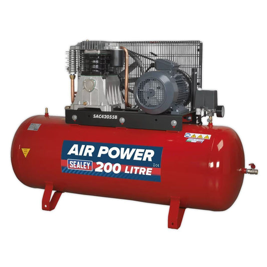 Sealey SAC42055B 200L Belt Drive Air Compressor with Cast Cylinders 415V/32A