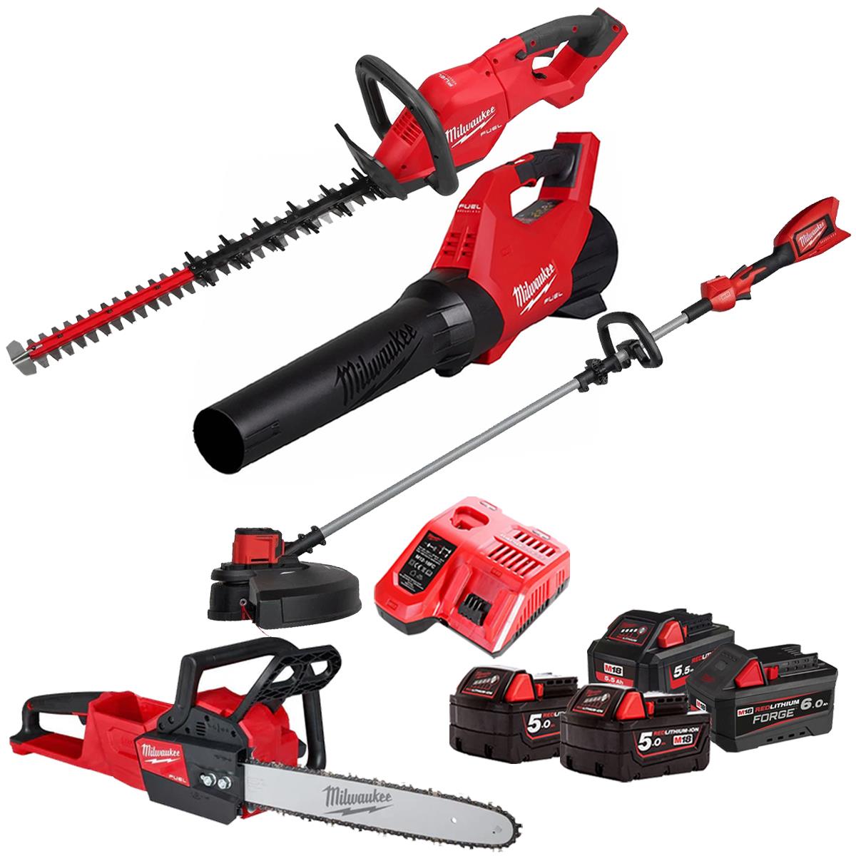 Milwaukee M18 18V 4 Piece Gardening Tool Kit with 4 x Batteries & Charger T4TKIT-29517