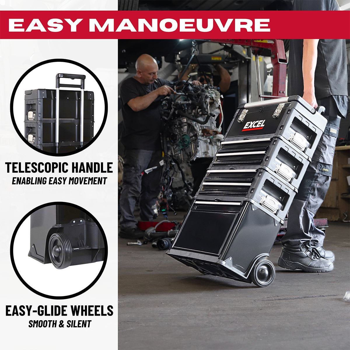 Excel Mobile Cabinet Tool Storage Box 4 Drawer Garage Tool Chest with Wheel Item Condition Box Opened Never Used