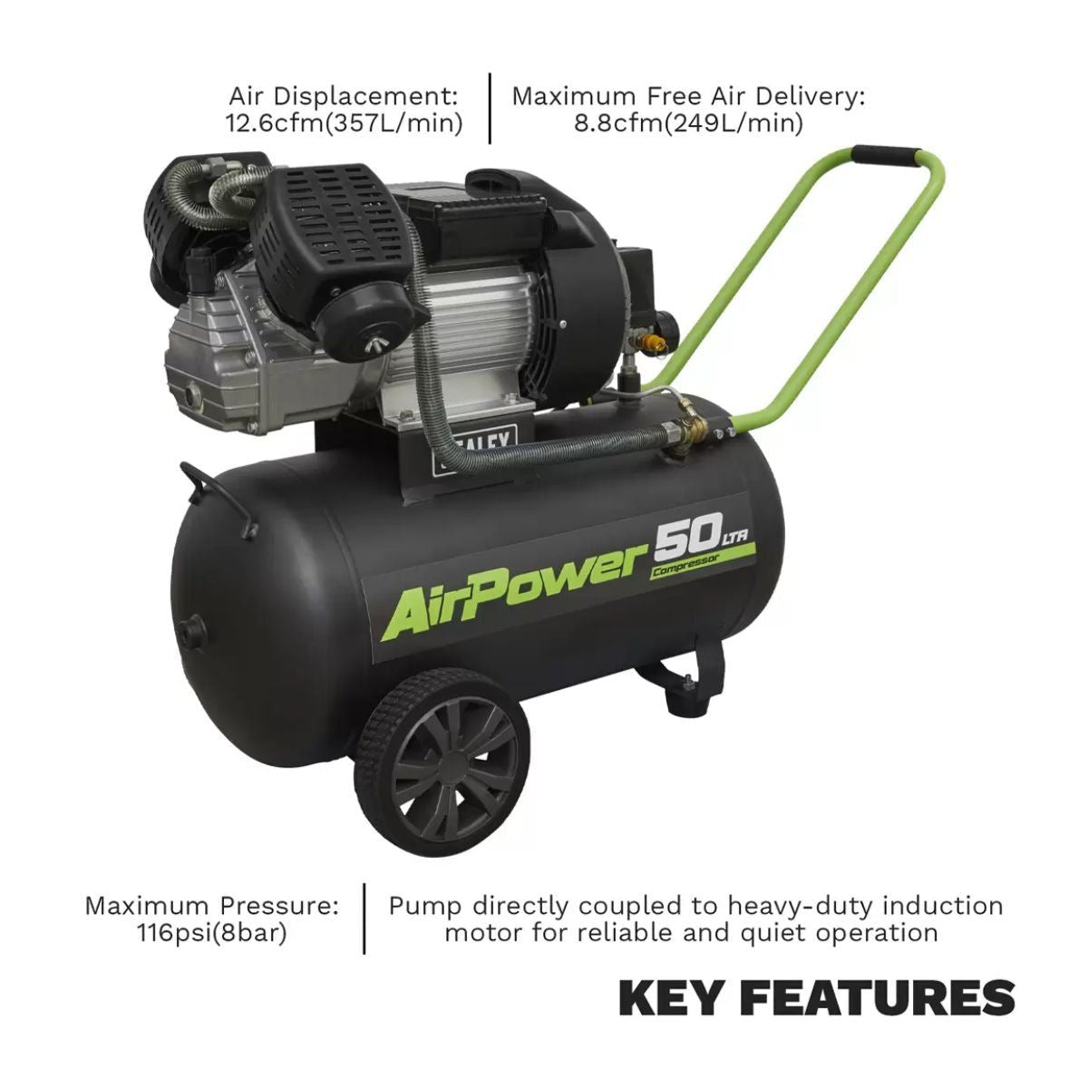 Sealey SAC5030VE 50L V-Twin Direct Drive Air Compressor 3hp/230V