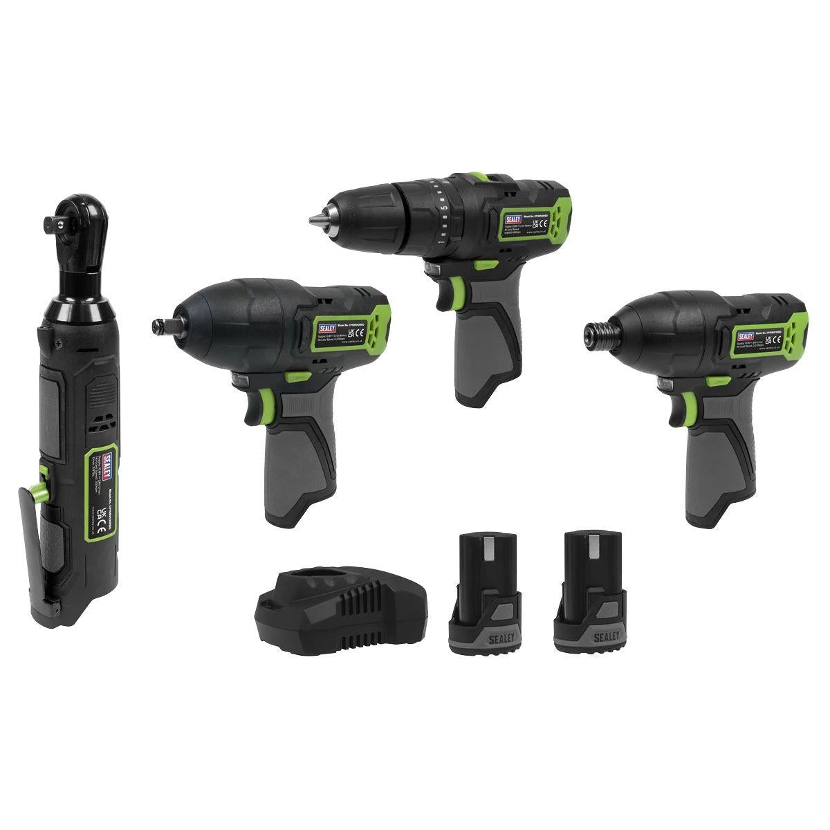 Sealey CP108VCOMBO2EU 4 x SV10.8 Series Cordless Combo Kit With 2 x 2Ah Batteries & Fast Charge in Canvas Tool Storage Bag
