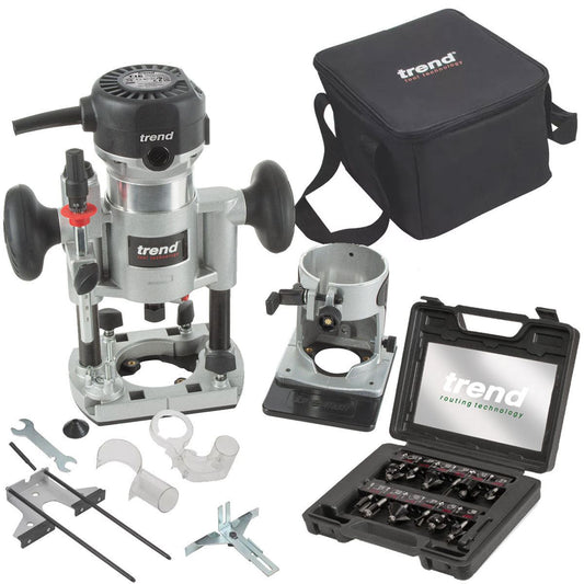 Trend T1EPS 1/4" Trim & Plunge Router Kit 240V/710W with 12 Piece Cutter Set