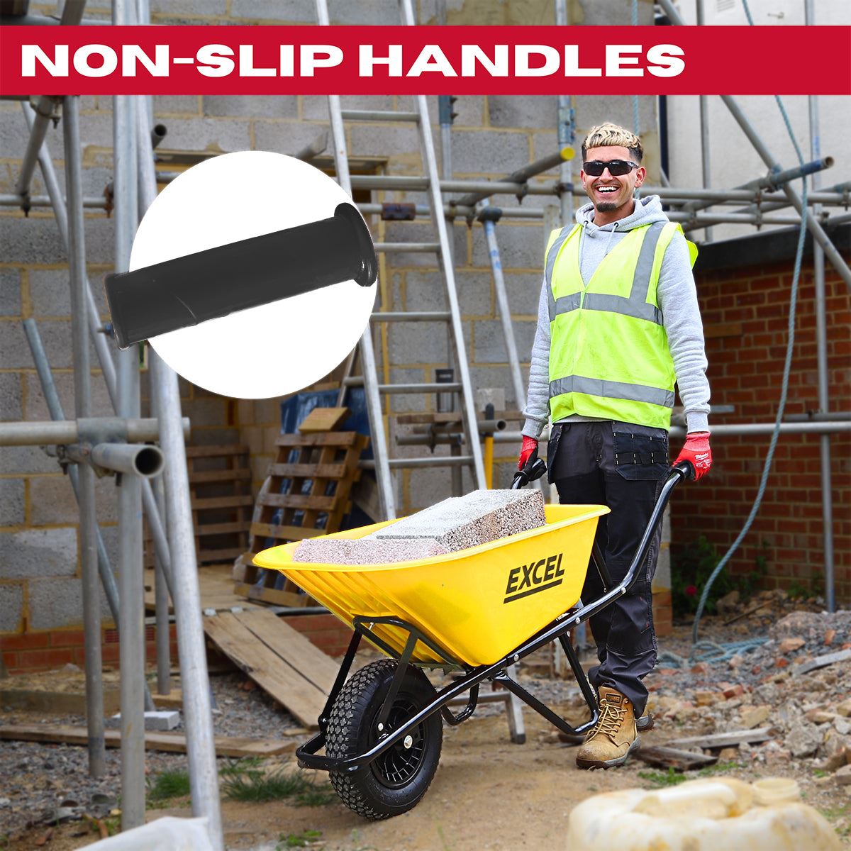 Excel Heavy Duty Wheelbarrow with 100L HDPE Tray Yellow