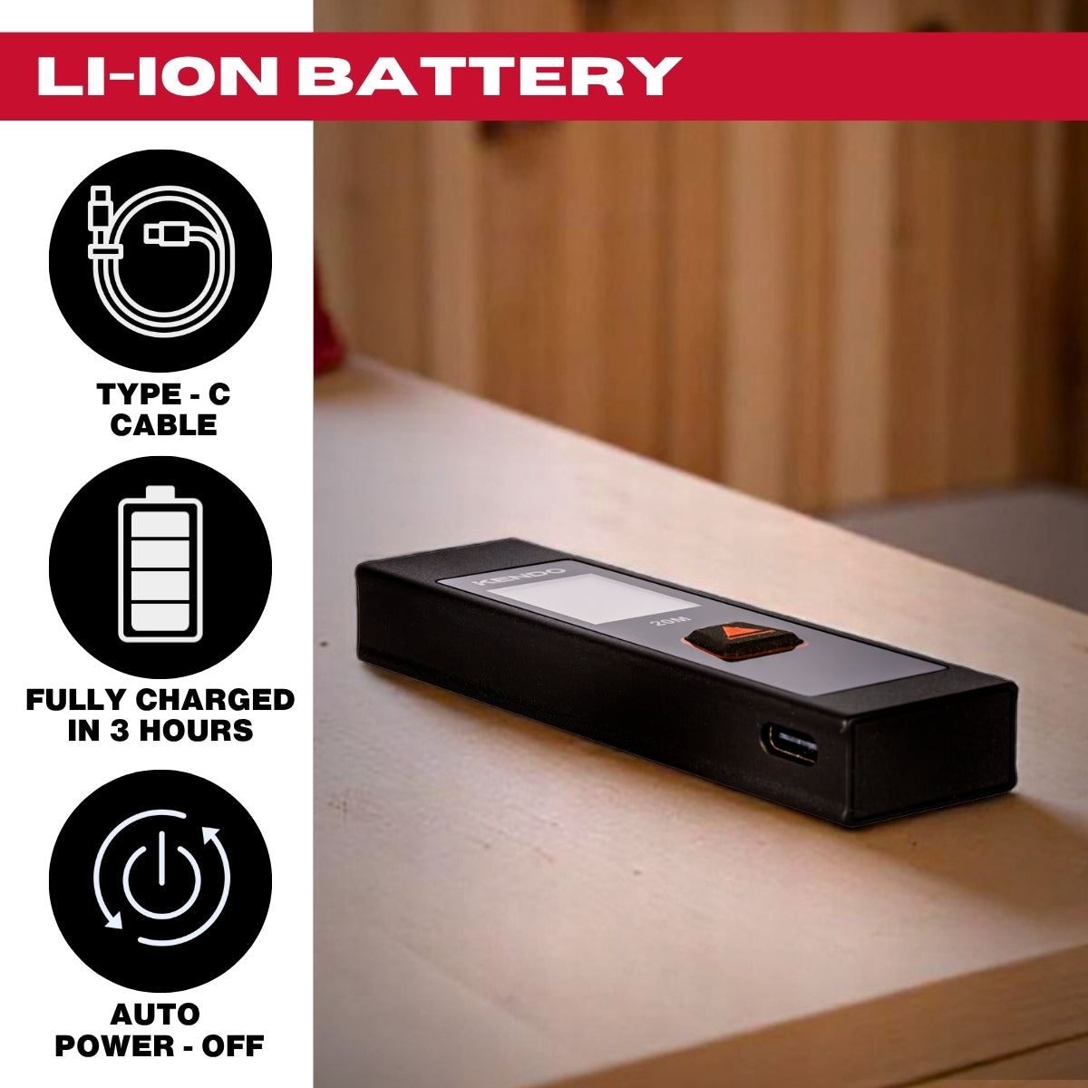 Kendo 20m Laser Measure – Compact Digital Distance Meter, ±2mm Accuracy, One-Button, IP54, Pocket Size