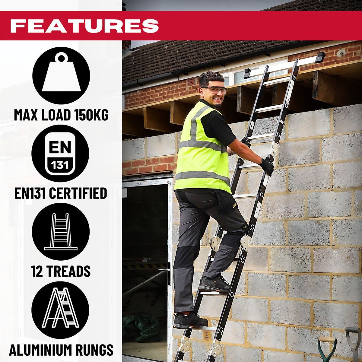 Excel 12 Tread Steel Multi-Purpose Combination Ladder with Platform Item Condition Used