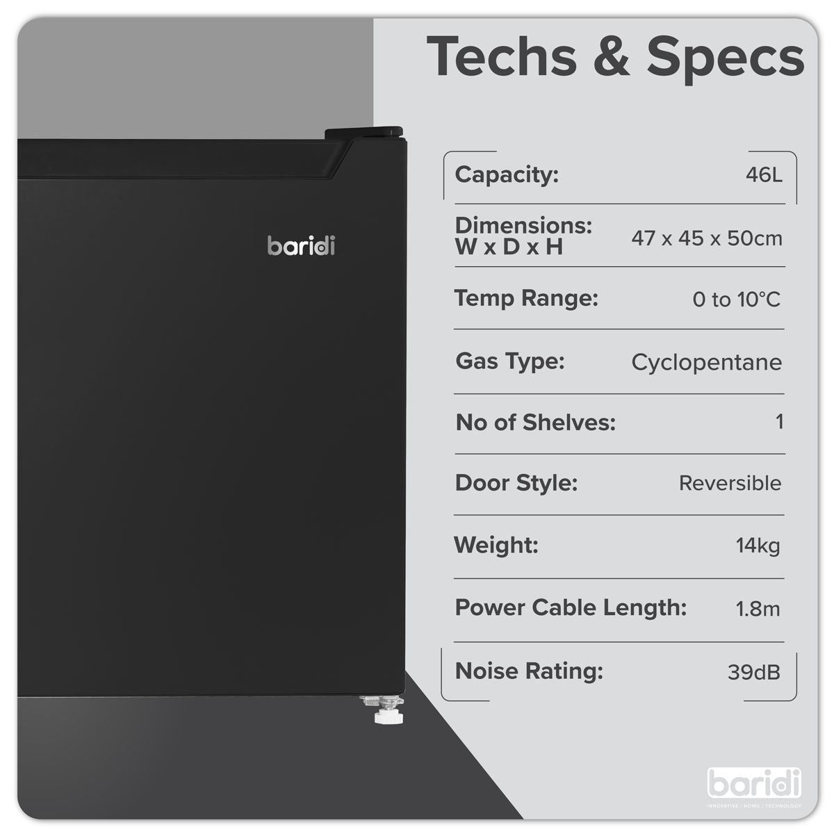 Sealey DH257 Baridi Tabletop Fridge with Ice Box 46L Capacity Black