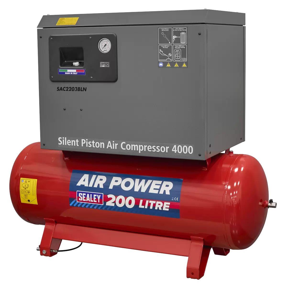 Sealey SAC2203BLN Low Noise 200L Belt Drive Air Compressor with Cast Cylinder 230V/16A