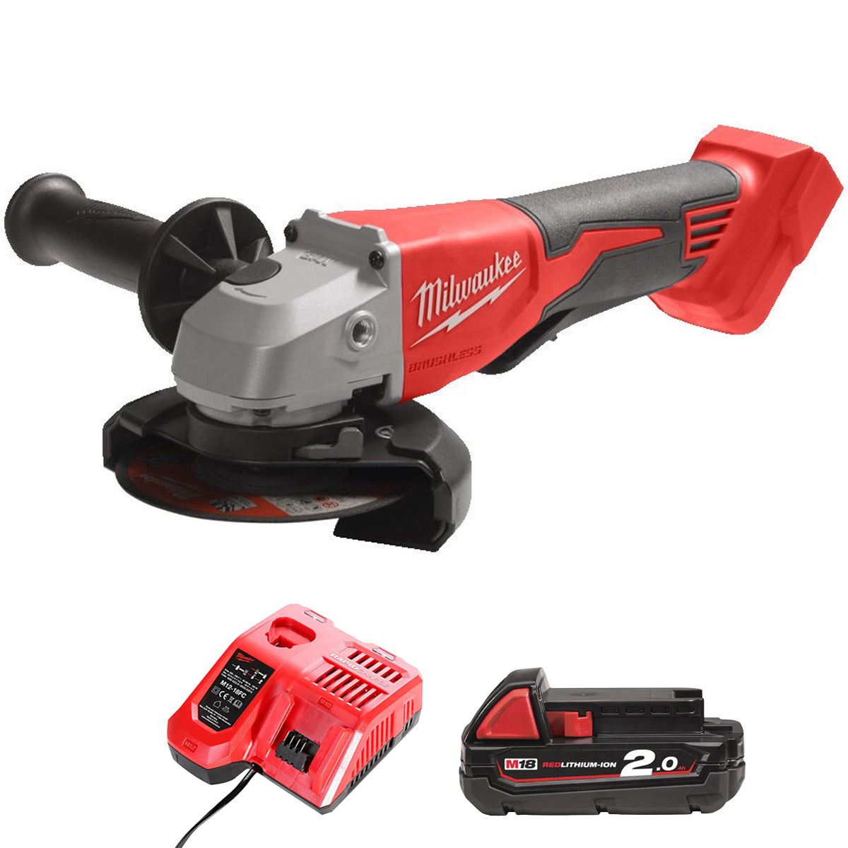 Milwaukee M18BLSAG115XPD-0 18V Brushless 115mm Angle Grinder with 1 x 2.0Ah Battery & Charger
