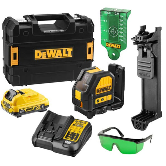 Dewalt DCE088D1G 12V Self-Levelling Green Cross Line Laser With 2.0Ah Battery Charger & TSTAK Case