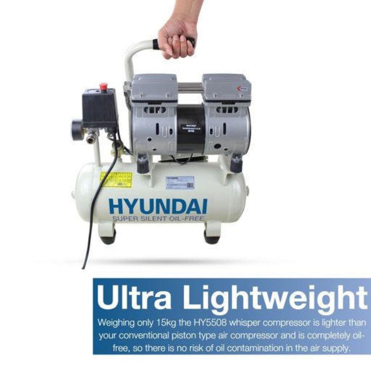 Hyundai HY5508X 8L Oil Free Low Noise Portable Air Compressor 100psi Direct Drive 230V/550W