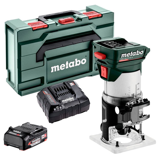 Metabo FMV 18 LTX BL 8 18V Brushless 1/4" Trim Router with 1 x 2.0Ah Battery Charger & Metabox