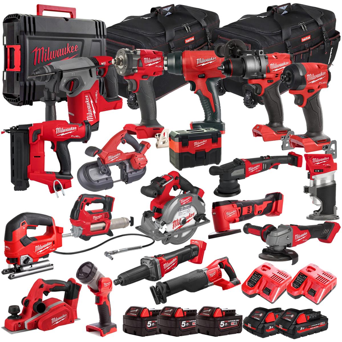 Milwaukee 18V 19 Piece Combo Kit with 5 x Batteries & Charger M18T4TKIT-4556