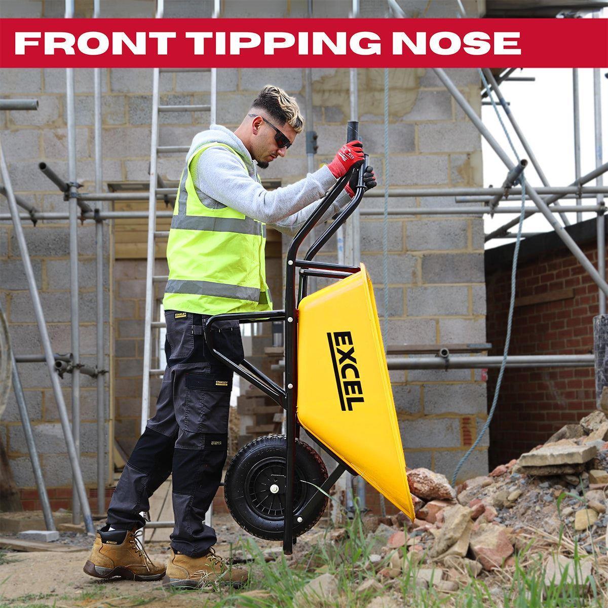 Excel 134L Portable Cement Mixer 240V/370W with Wheels & 100L Wheelbarrow Yellow HDPE Tray