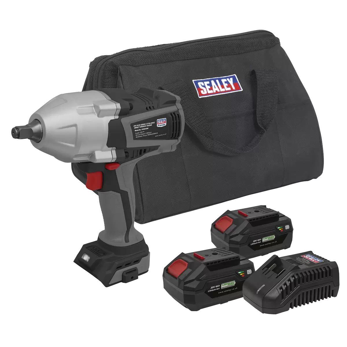 Sealey CP20VXIWKIT1 Premier 20V Brushless Cordless Impact Wrench Kit With 2 x 4Ah Batteries, Charger & Bag